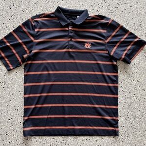 Cutter & Buck Navy Golf Polo Orange and White Stripes Auburn University Logo